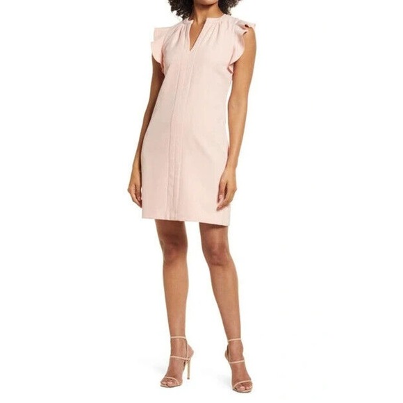 NWT Vince Camuto Pink Ruffle Trim Mini Dress V-Neck Sleeveless Women's Size 4 - Picture 1 of 6